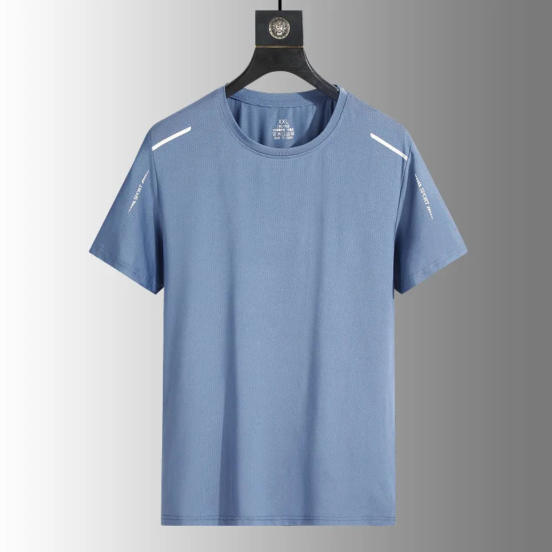 Summer Men's Running Quick Drying T-shirts Breathable Hiking Fishing Tees Soft Elasticity Outdoor Sports Short Shirt