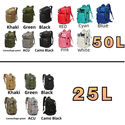 25L/50L Sturdy Nylon Waterproof Tactical Sports Trekking Fishing Hunting Camping Hiking Bag Backpack Outdoor Rucksacks