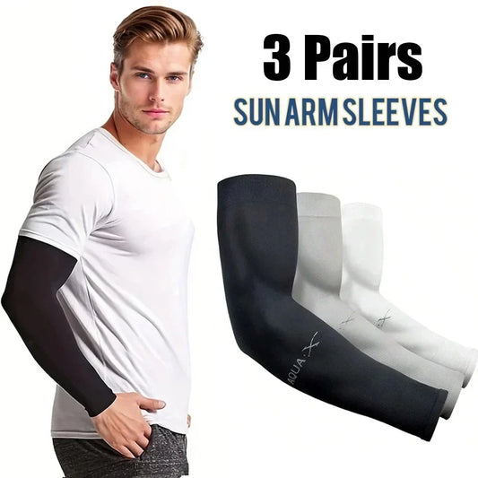 3Pairs Fashion Sun Ice Silk Sleeves Unisex Summer Sun Protection Arm Sleeves Suitable for Outdoor Riding, Driving, Fishing