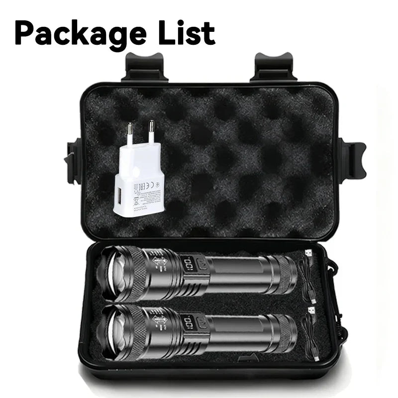 High Strong Power Led Flashlights 2000LM Tactical Torch with Display Light USB Charging Camping Fishing Emergency Zoom Lantern