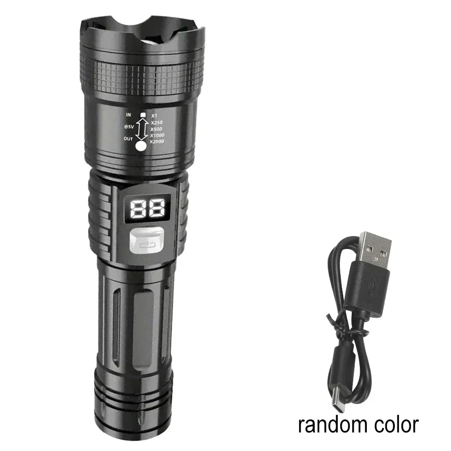 100000LM Super Bright Flashlight Rechargeable LED Torch Long Range Tactical Lamp for Outdoor Waterproof Camping Fishing Lantern
