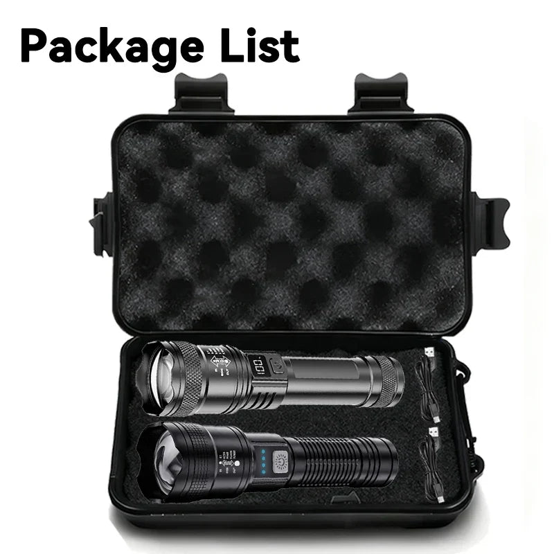 High Strong Power Led Flashlights 2000LM Tactical Torch with Display Light USB Charging Camping Fishing Emergency Zoom Lantern