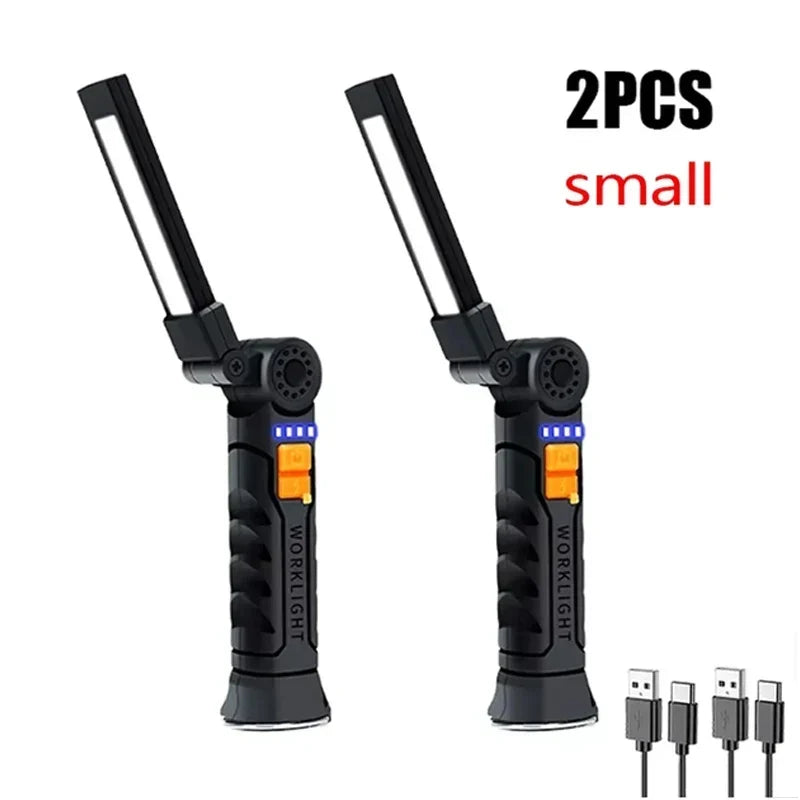 Portable COB LED Flashlight USB Rechargeable Work Light Magnetic Lanterna Hanging Lamp with Built-in Battery Camping Torch